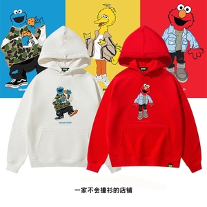 kaws x 芝麻街联名卫衣卡通boy男ins潮牌上衣情侣 艾摩甜饼怪外套