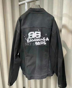 Balenciaga/巴黎世家 涂鸦BB泼墨logo 蓝色/黑色 牛仔衣夹克外套