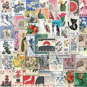 100张复古风邮票贴纸旅行创意爱丽丝花园diy手账手机装饰动物植物