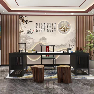 新中式轻奢茶室墙纸茶桌茶台背景墙装饰壁画茶艺馆茶叶店茶楼壁纸