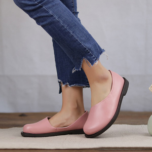 素人风真皮女鞋休闲平底文艺森系圆头软皮牛皮简约女单鞋