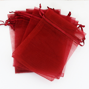 酒红色网纱袋抽绳纯色喜糖袋礼品包装袋小袋子饰品首饰袋子定制小