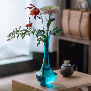 日式梅瓶透明玻璃花器禅意插花花瓶摆件小水培水养花艺干花