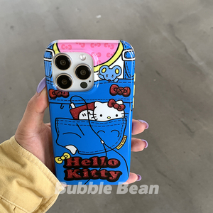 BubbleBean牛仔蓝口袋kitty双层imd二合一边框手机壳适用于苹果15