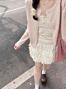 粉色镂空防晒针织开衫女款夏季薄款空调衫小个子外搭短款长袖上衣