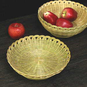 荷花竹编果盘手工竹制果篮家用馒头筐复古风零食糕点托盘竹子摆盘