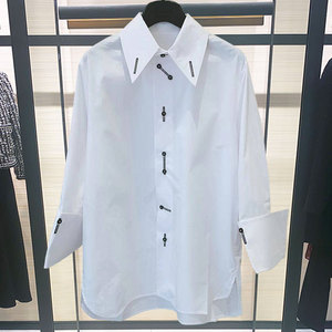 正品哥弟新款官方女装2021春款宽松休闲刺绣男友风衬衫女长袖衬衣