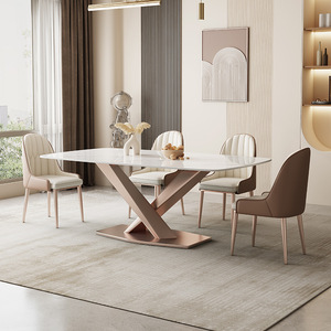 轻奢岩板餐桌椅组合家用小户型钣桌长方形餐厅意式现代简约餐桌