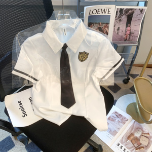 夏季韩版校服英伦学院风jk制服衬衫女装短袖白色衬衣减龄领带上衣