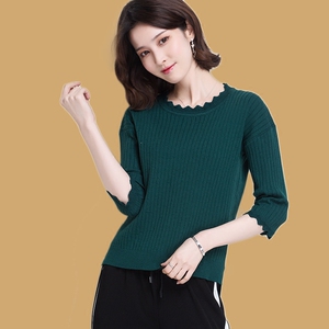 韩版羊绒衫女圆领纯色百搭修身