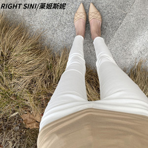 RIGHT SINI白色牛仔裤女高腰夏季薄款长裤紧身弹力九分小脚铅笔裤
