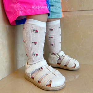 婴儿女童袜子夏季网眼碎花水晶均码宝宝配凉鞋透气堆堆袜紫色超薄