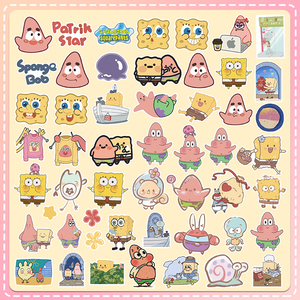 50张可爱海绵宝宝手帐贴纸派大星行李箱笔记本电脑水杯装饰防水贴