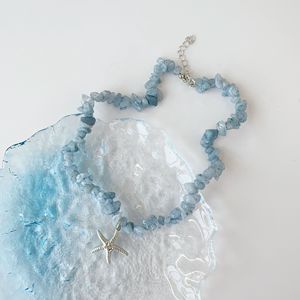 海蓝色串珠海星项链不规则碎石轻奢锁骨链小众设计感甜酷y2k辣妹
