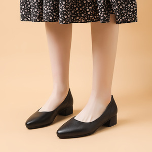 秋新款品牌奥伦女鞋真皮工作鞋工装单鞋粗跟高跟职业上班酒店皮鞋