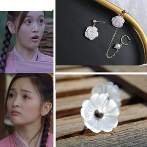 斗罗大陆吴宣仪小舞同款耳环s925银针耳钉法式复古耳骨夹花朵耳挂