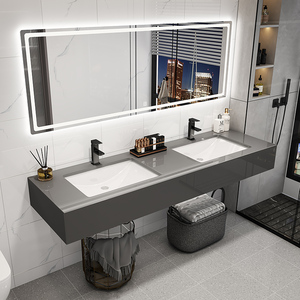 简约现代大理石浴室柜双盆组合公共卫生间洗漱台双盆洗手盆洗脸池