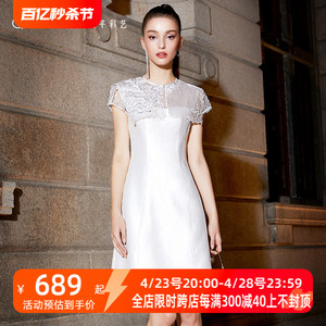 改良旗袍2022新款年轻款少女白色高端中国风短款礼服连衣裙20363