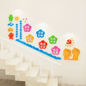 幼儿园楼梯墙面装饰创意走廊文化墙主题墙背景墙环境创设布置贴画