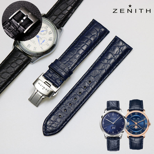 真力时原装鳄鱼皮表带男女 真皮指挥官菁英蝴蝶扣蓝色皮手表链20