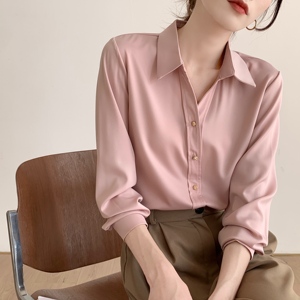粉红色衬衫女设计感小众2023年春夏新款醋酸衬衣上衣职业装工作服
