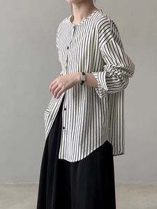 maje dvawn无领竖条纹前短后长大版衬衫女衬衣女装气质高级感上衣