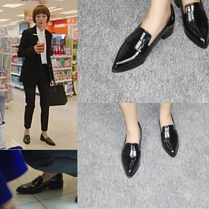 我的前半生袁泉唐晶同款尖头小皮鞋黑色女鞋中跟粗跟英伦漆皮单鞋