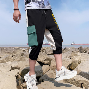 2022青少年夏季休闲裤男裤子七分裤初中高中学生韩版潮流夏装冰丝