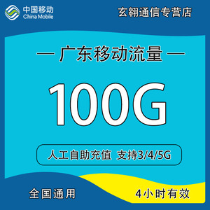 广东移动流量充值100G中国移动流量加油包全国通用流量4小时有效