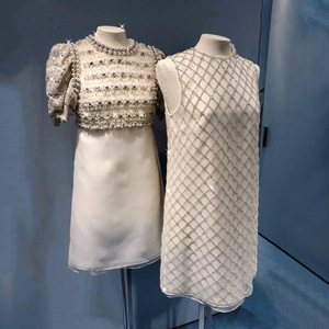 miu小香风高定重工钉珠镶钻无袖圆领短款a字名媛气质礼服连衣裙