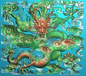 精雕图坐龙云龙靠背板门板单龙方形贴花浮雕图石雕灰度图bmp砖雕