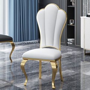 现代简约不锈钢轻奢酒店餐椅高档软包白色皮靠背椅时尚家用吃饭椅