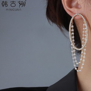 珍珠耳钉925银长款流苏耳环设计小高级众感耳坠复古圆圈耳饰品女