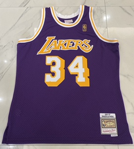 mitchell&ness复古篮球服运动球衣湖人紫金nba奥尼尔同款球衣夏季