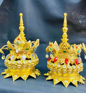 复古风泰国皇冠儿童成人小号宝塔黄色金色傣族民族服装配饰配搭新
