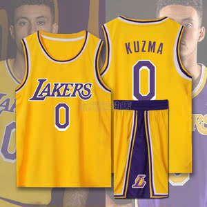 篮球服上衣男 单件湖人库兹马0号圆领紫金球衣套装背心女外穿定制
