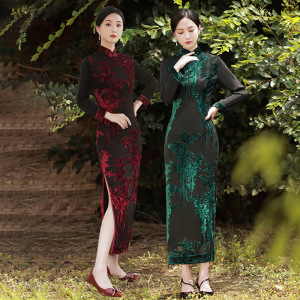 懿菲三重门昊腾吉祥斋女士改良旗袍长款复古民国老上海礼服连衣裙