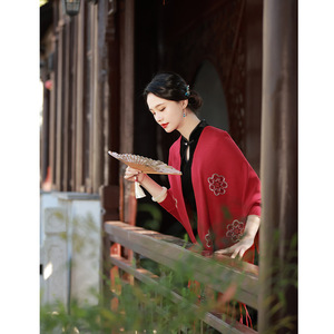 蔓楼兰织布鸟娘子写女装旗袍披肩秋冬新款民国风外搭开衫流苏外套