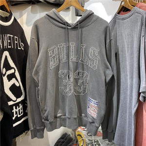 公牛bulls 33数字刺绣做旧水洗连帽卫衣街头潮流男女ins超火帽衫