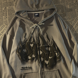 美式vintage复古火焰爱心骰子外套女宽松ins港风oversize薄款上衣