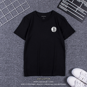 篮球运动布鲁克林篮网队nets印花短袖t恤欧文杜兰特训练服宽松棉t