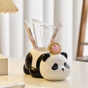 可爱熊猫笔筒办公室桌面收纳盒轻奢高级感装饰品摆件生日礼物女生