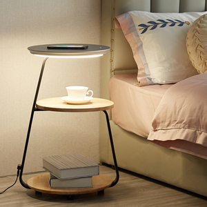 多功能落地灯卧室无线充电置物茶几一体床头柜沙发边落地氛围台灯