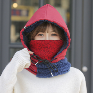 护脸骑电动车帽子女秋冬 防风防寒套头帽带口罩 保暖加厚围脖一体