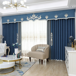 轻奢欧式客厅窗帘成品帘头遮光雪尼尔绣花拼接花边2020年新款流行