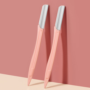 单支装专业刮眉刀粉色女士美容塑料直柄修眉刀锋利剃眉毛刀