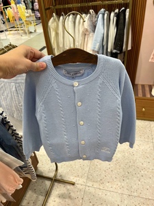 韩国童装 24春新款男女童宝宝奶蓝色洋气麻花纹针织开衫 时尚毛衣