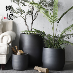 绿植北欧花盆现代简约花瓶室内植物橡皮树黑色陶瓷水培大口径陶盆