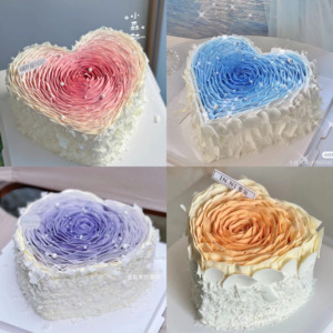 抖音网红渐变爱心粉蓝紫香槟色纪念日结婚周年男友女友生日蛋糕