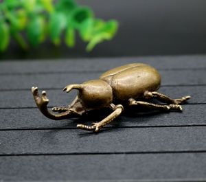 实心黄铜甲壳虫摆件铜独角仙老水牛小摆件昆虫铜虫子茶宠茶道装饰